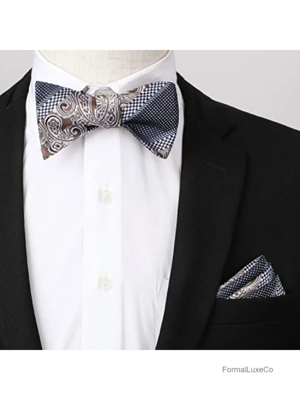 Self Tie Bow Tie with Pocket Square - Paisley Formal Tuxedo Accessory